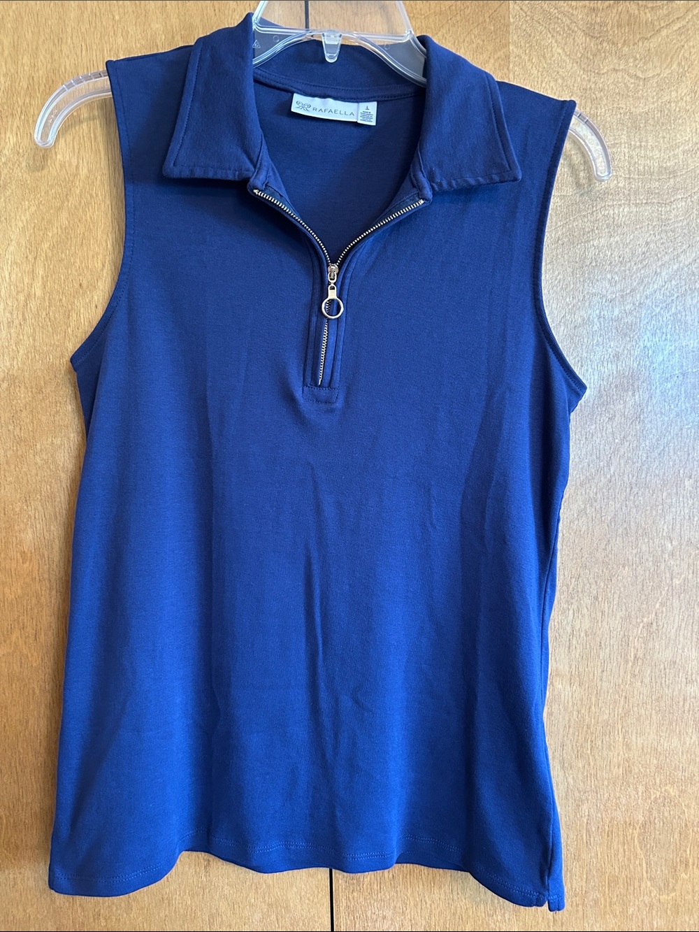 Rafaella Navy Blue Sleeveless Zip-Collar Top